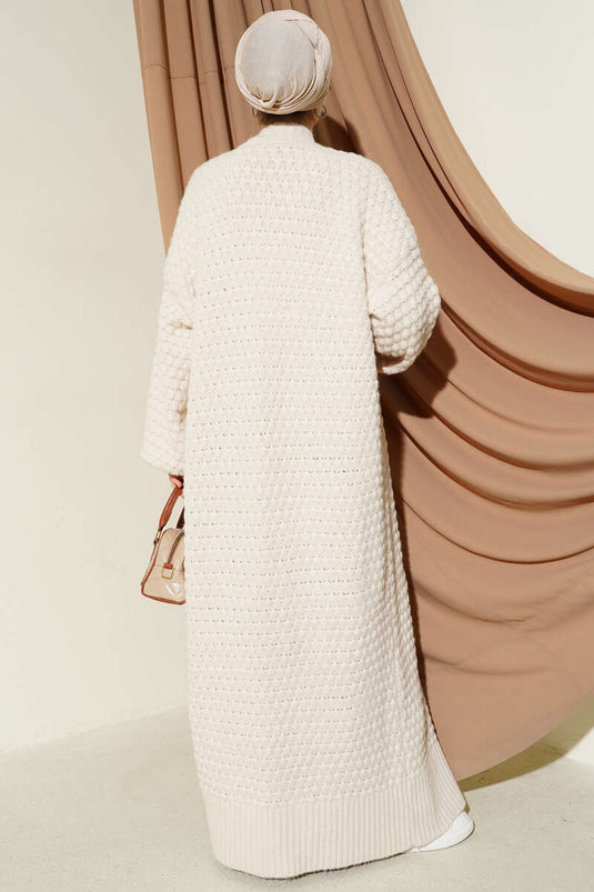 Chickpea Pattern Long Knit Cardigan Beige