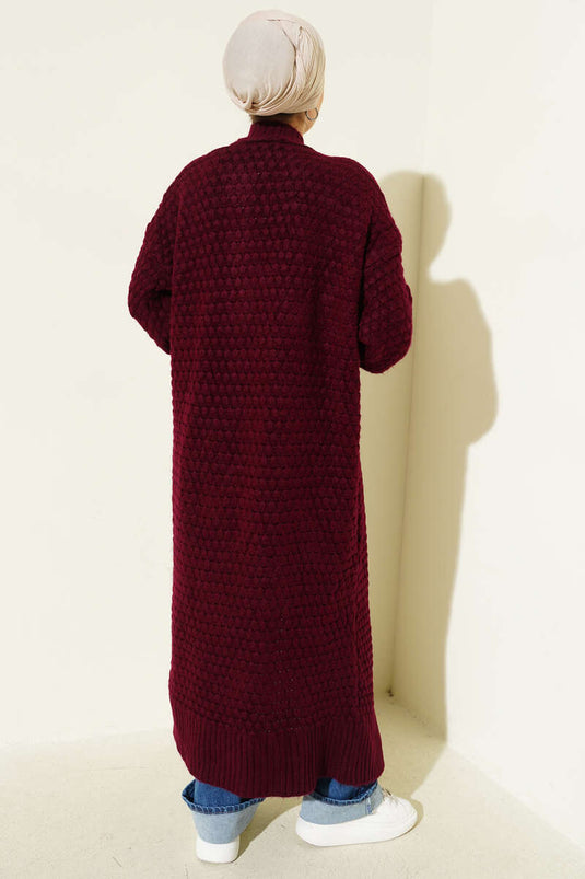 Chickpea Pattern Long Knit Cardigan Burgundy