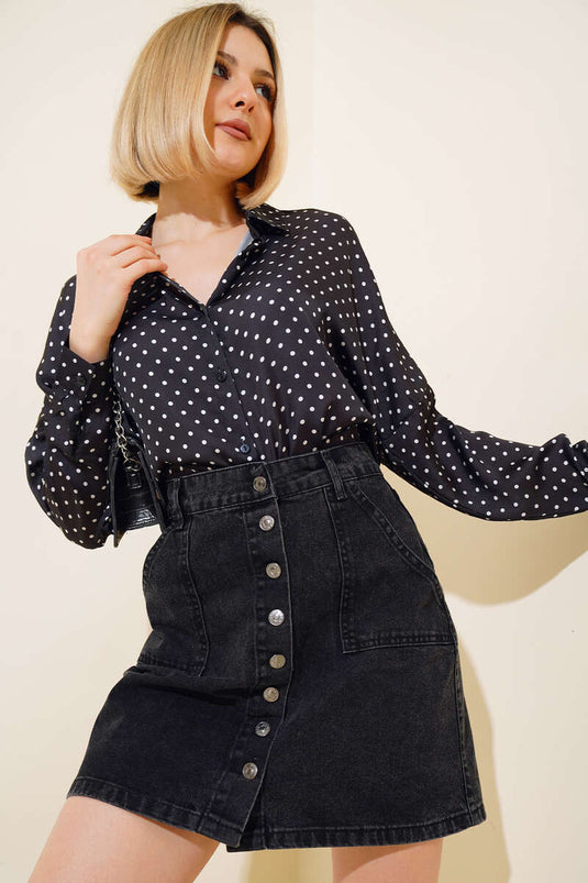 Nokta Desenli Gömlek Siyah