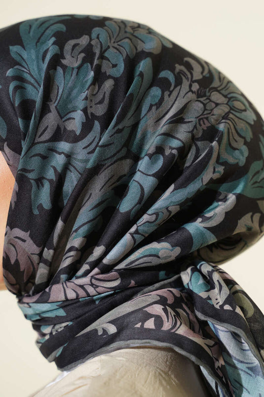 Nostalgischer gemusterter Schal, Schwarz und Grün