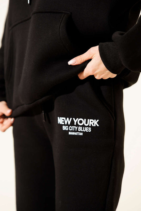 Ensemble deux pièces noir en sweat-shirt imprimé NYC à trois fils