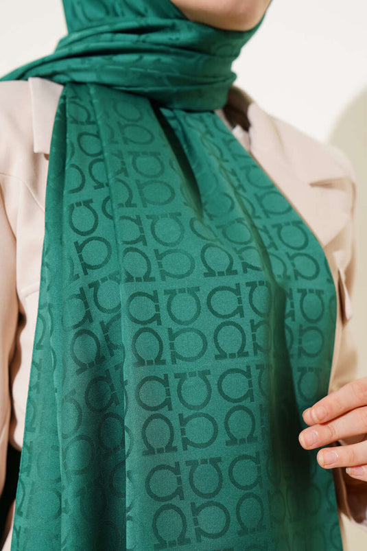 Châle jacquard à motif oméga émeraude