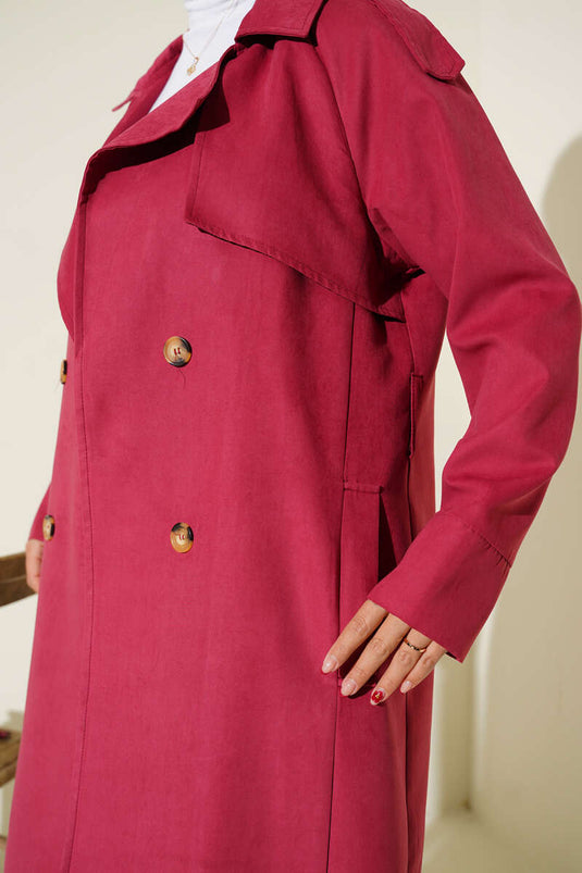 Omuz Apoletli Düğme Detaylı Trençkot Bordo