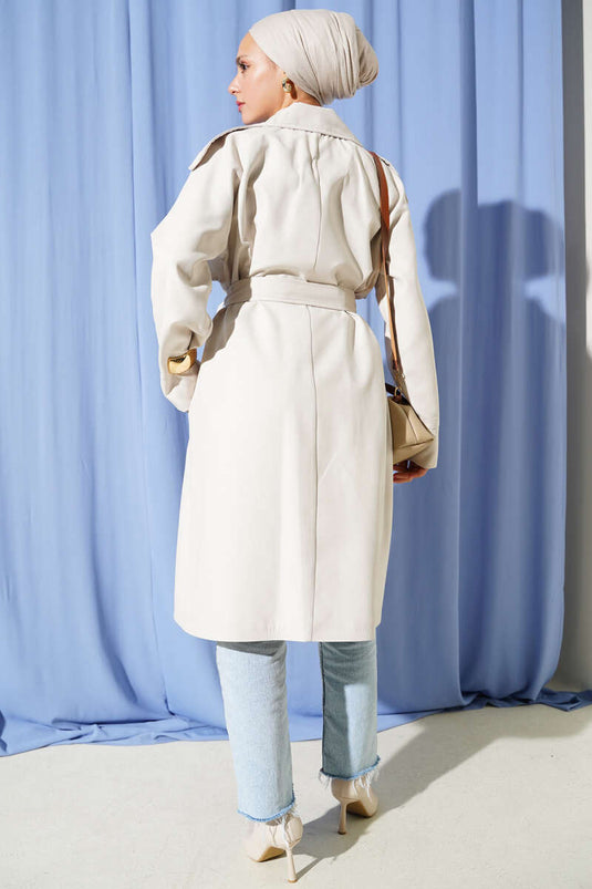 Trenchcoat mit Schulterklappen und Knopfdetail in Stein