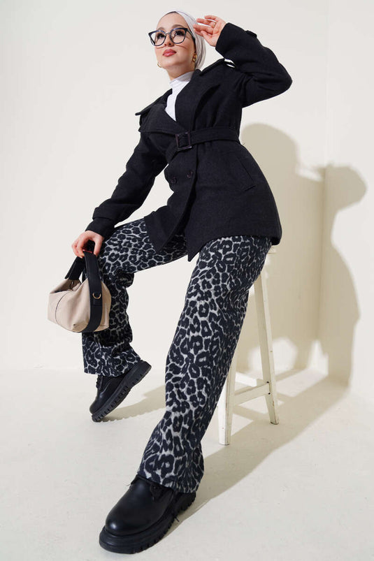 Shoulder Epaulette Short Cashmere Coat Anthracite