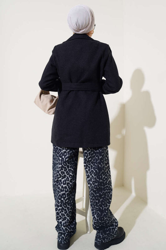 Shoulder Epaulette Short Cashmere Coat Anthracite