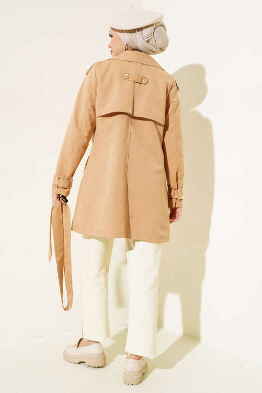 Korte trenchcoat met schouderepauletten Camel