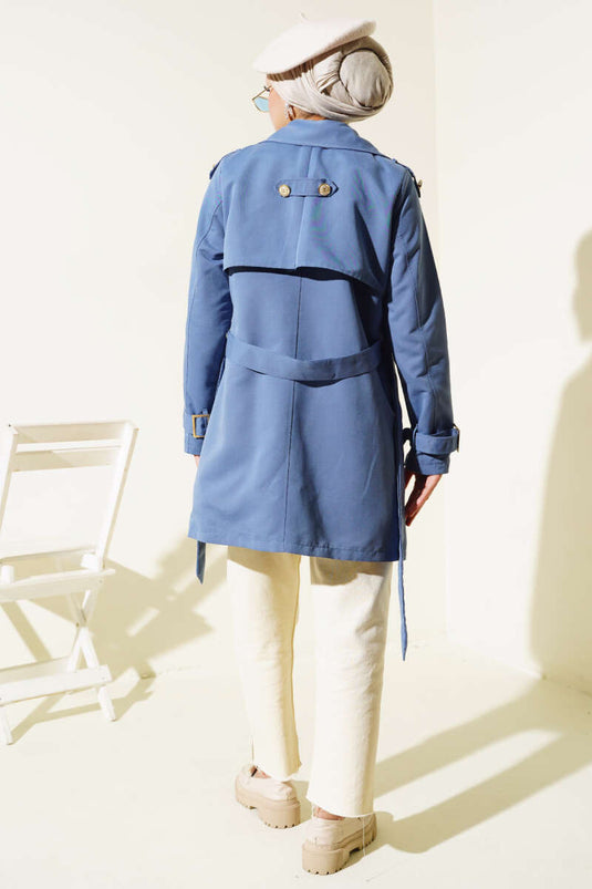 Korte trenchcoat met schouderepauletten indigo