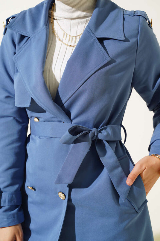 Korte trenchcoat met schouderepauletten indigo