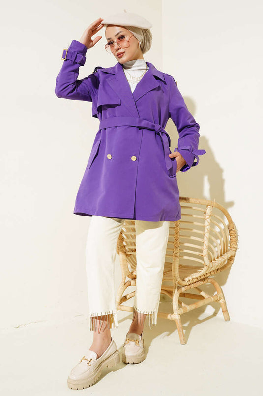 Korte trenchcoat met schouderepauletten violet