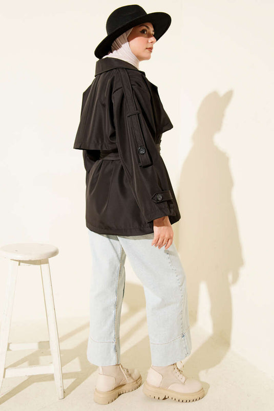 معطف ترنش بحزام مع كتاف سوداء