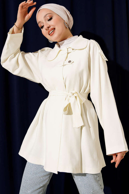 Tencel Trench Coat with Shoulder Epaulets Ecru