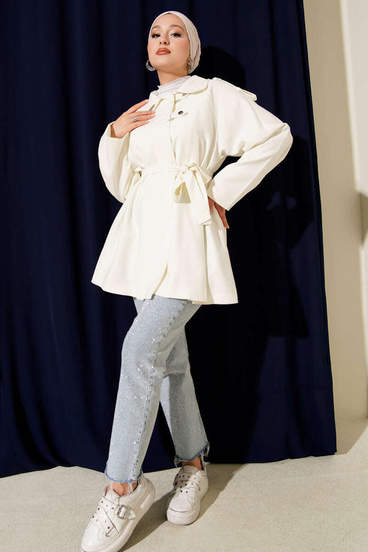 Trench-coat Tencel à épaulettes écru