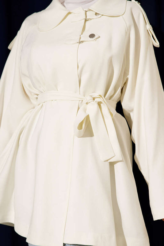 Tencel Trench Coat with Shoulder Epaulets Ecru