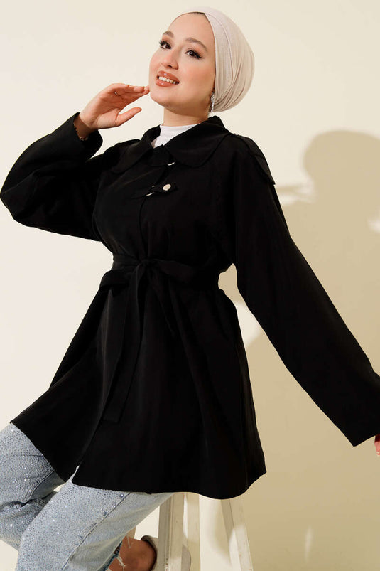 Trench in Tencel con spalline nere