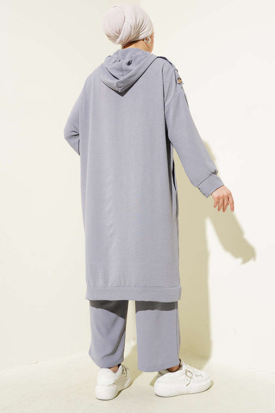 Cardigan long à épaulettes et costume deux pièces Ayrobin gris