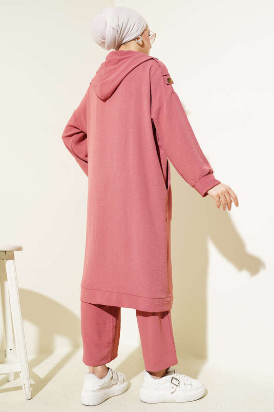 Costume double Ayrobin avec épaulettes et long cardigan, vieux rose