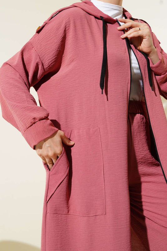 Costume double Ayrobin avec épaulettes et long cardigan, vieux rose