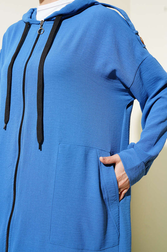 Costume double Ayrobin avec épaulettes et long cardigan indigo