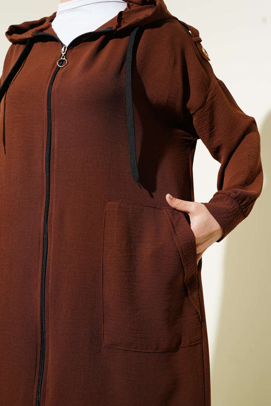 Cardigan long à épaulettes et costume deux pièces Ayrobin marron