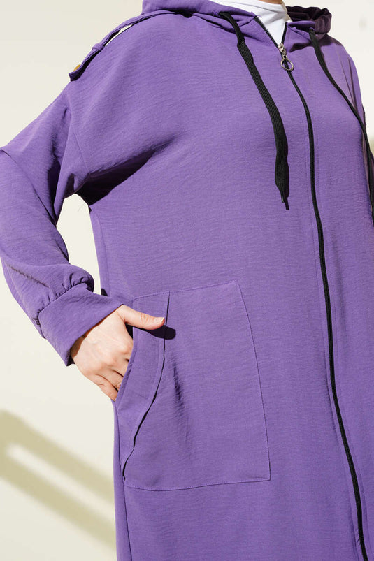 Ayrobin Two Piece Suit with Shoulder Epaulets and Long Cardigan Lilac