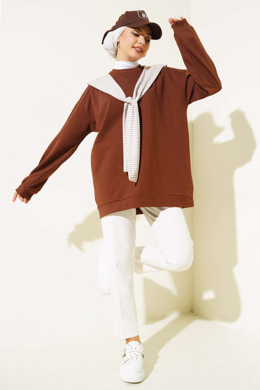 Tunique Aspect Foulard Epaule Marron