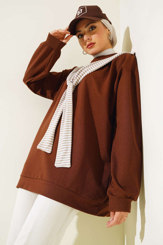 Tunique Aspect Foulard Epaule Marron