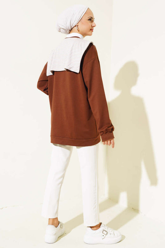 Tunique Aspect Foulard Epaule Marron