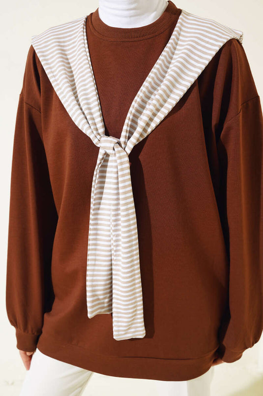 Tunique Aspect Foulard Epaule Marron