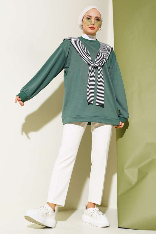 Schultertuch-Look Tunika Smaragd