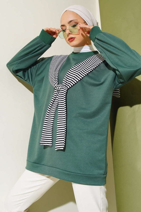 Schultertuch-Look Tunika Smaragd