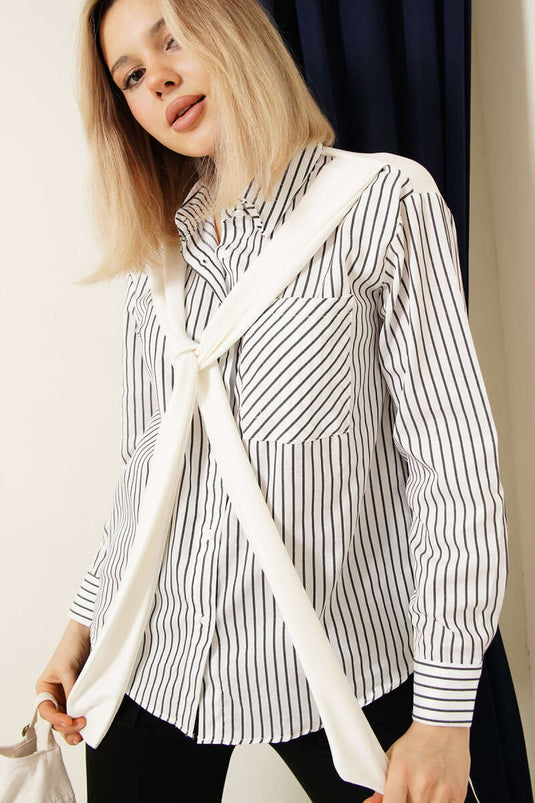 Schultertuch mit Streifen, weißes Hemd