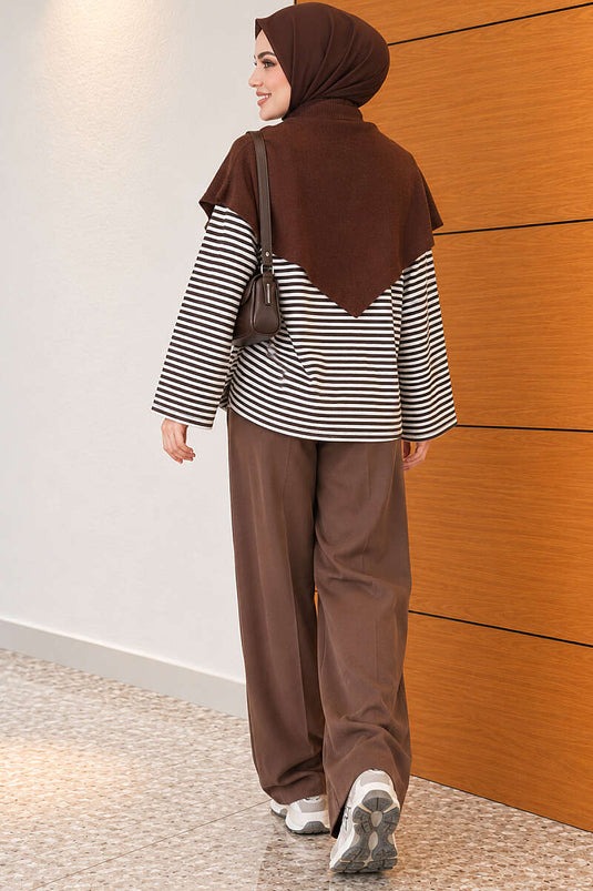 Blouse À Rayures Horizontales Et Épaules En Marron