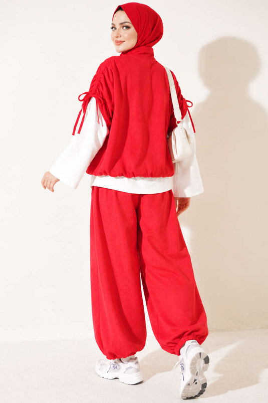 Ensemble Trois Pièces Rouge Avec Détail À Nœud À L'épaule