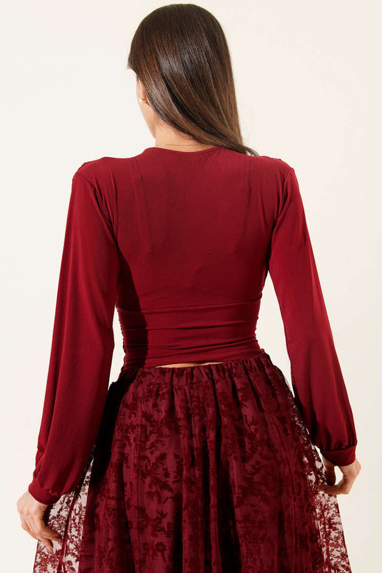 Omuz Büzgülü Bluz Bordo