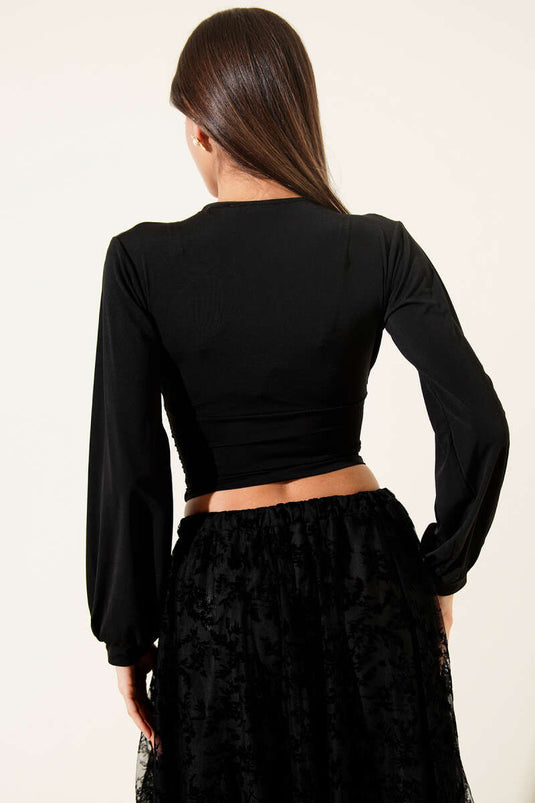 Omuz Büzgülü Bluz Siyah