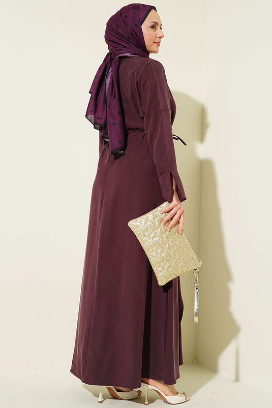 Robe Tensel avec épaule froncée et boucle dorée, couleur prune