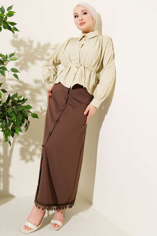 Shoulder Ruched Belted Short Shirt Olive Green