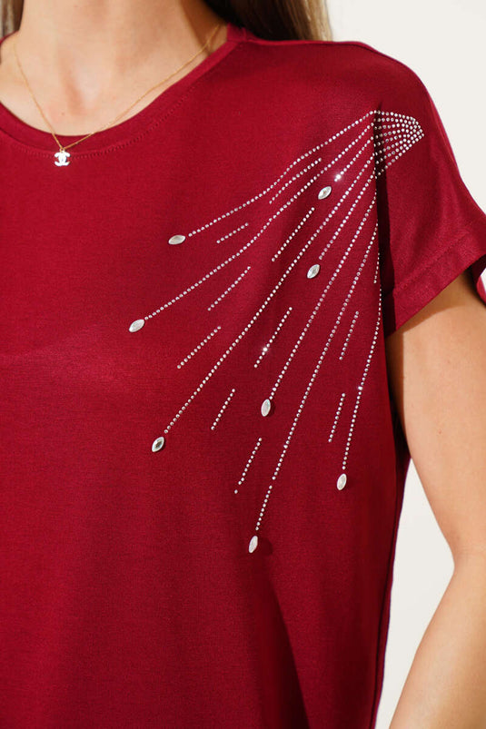 T-shirt à épaulettes effet pierre, rouge bordeaux