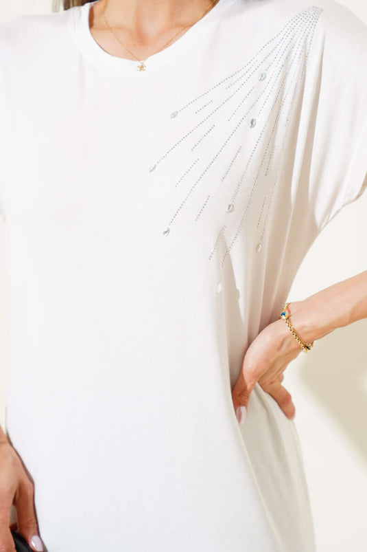 T-shirt écru à épaulettes effet pierre