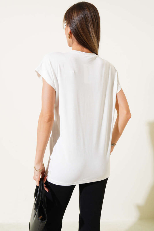 T-shirt écru à épaulettes effet pierre