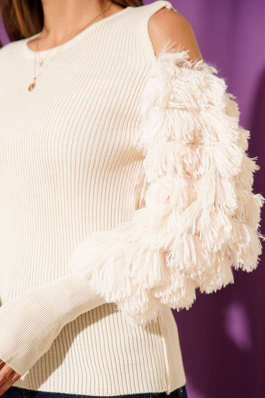 Beige Bluse mit Schulterdetail und bärtigen Ärmeln