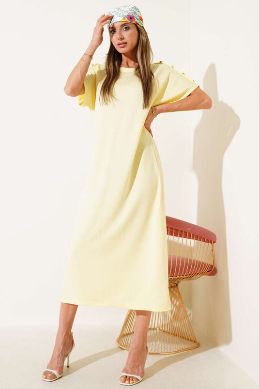Robe midi jaune à boutons aux épaules