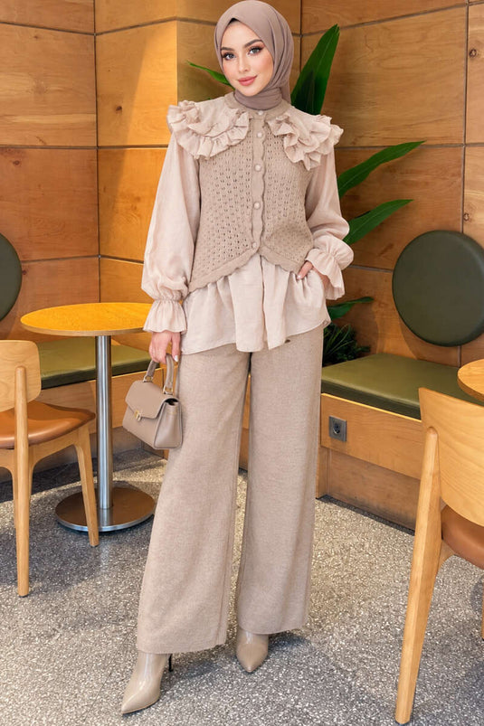 Ensemble De Tricot À Détails De Volants Aux Épaules En Mink