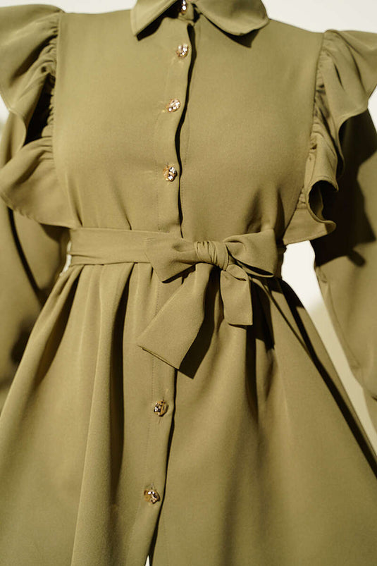 Mintgroen Shoulder Ruffle Enkellijk Set
