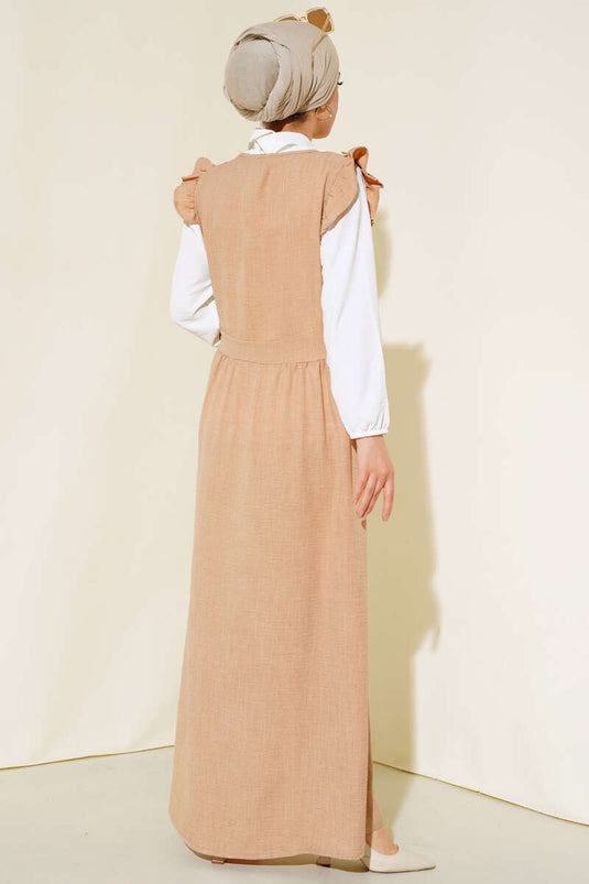 Ruffled Shoulder Two-Piece Suit Beige