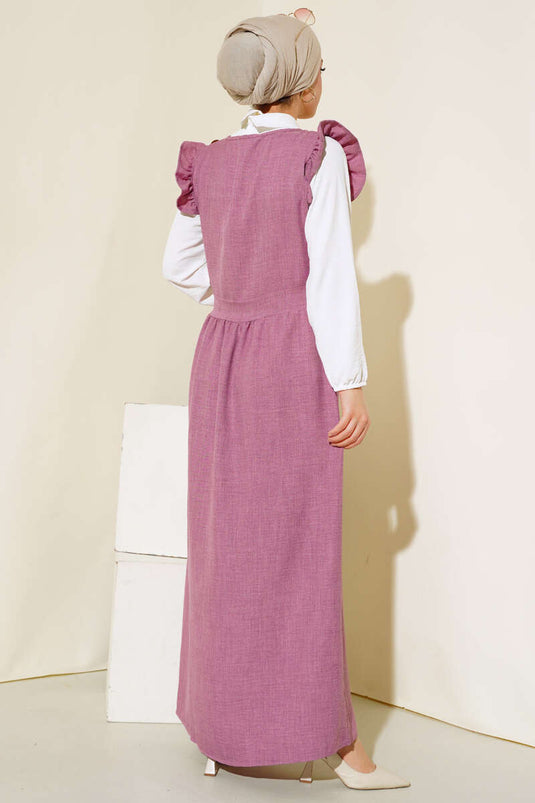 Omuz Fırfırlı İkili Takım Elbise Gül Kurusu