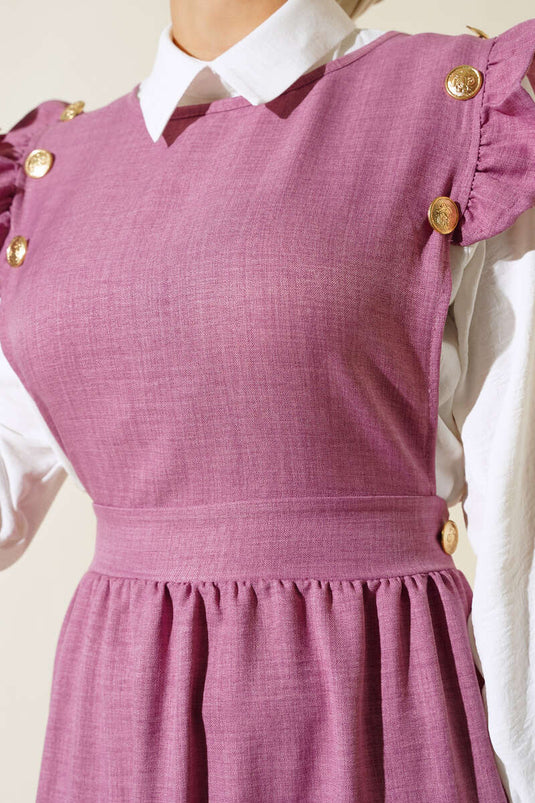 Omuz Fırfırlı İkili Takım Elbise Gül Kurusu