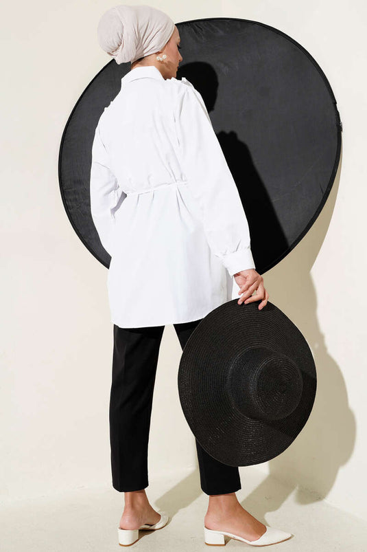 Pearly Shirt with Ruffled Shoulders, White