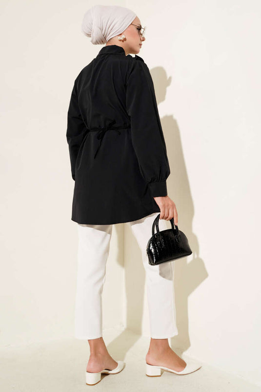 Pearly Shirt with Ruffled Shoulders, Black